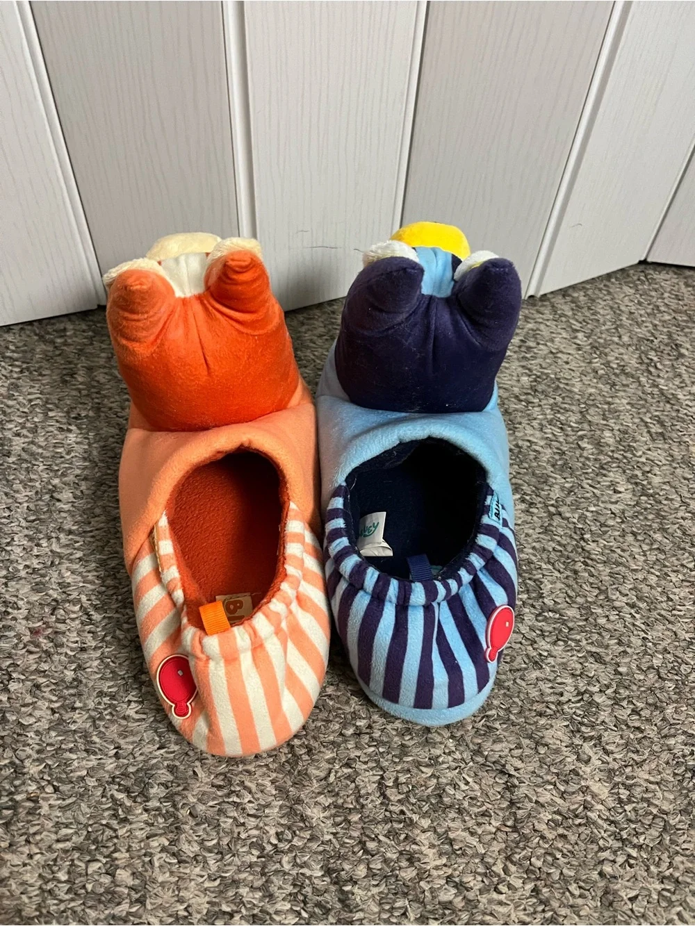 Kids Plush Animal Slippers - Orange & Blue size 5/6
